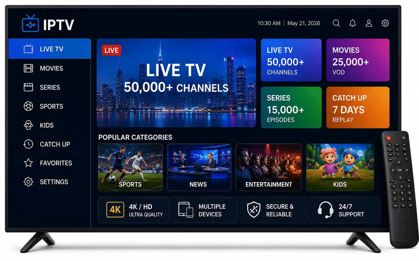 IPTV service providers comparison table — channels, pricing, 4K quality, device support and legal status compared for USA viewers 2026